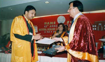 Prof. Dr. S.m Balaji Being Awarded The Membership To The National Academy Of Medical Sciences In The Presence Of Dr. Hari Gautham, Vice Chancellor Of Banaras Hindu University In The Presence Of Health Minister Of Madhya Pradesh Mrs. Sahu.