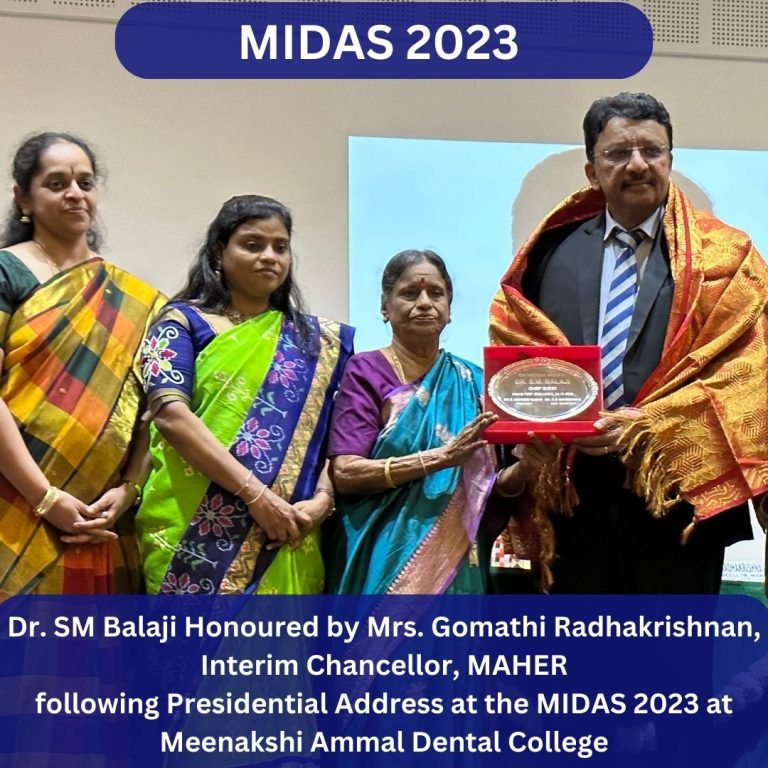 Dr. Sm Balaji Honoured By Mrs. Gomathi Radhakrishnan, Interim Chancellor, Meenakshi Academy Of Higher Learning And Research (Maher)